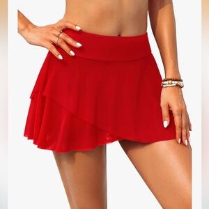 Red Ruffled Bikini Skirt